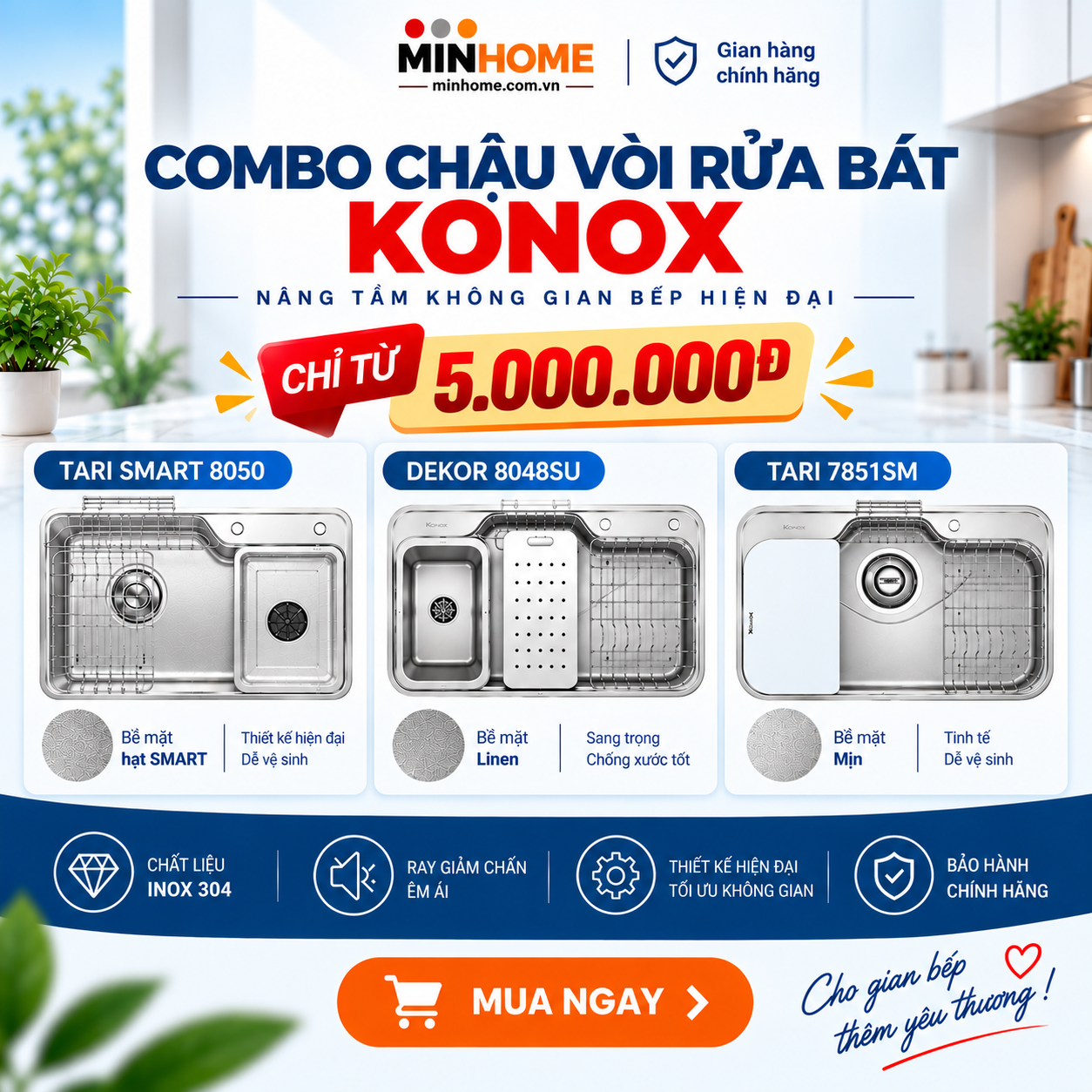 Combo Chậu vòi rửa bát Konox